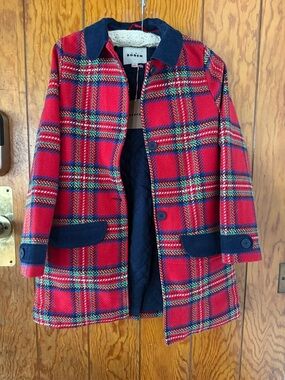 NEW Mini Boden red plaid coat